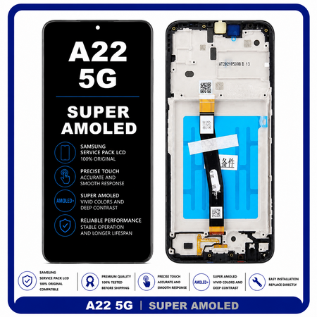 Original Γνήσιο Samsung Galaxy A22 5G 2021 A226B (SM-A226B, SM-A226B/DS, SM-A226B/DSN) TFT LCD Display Screen Assembly Οθόνη + Touch Screen Digitizer Μηχανισμός Αφής + Frame Bezel Πλαίσιο Σασί Black Μαύρο GH81-20694A (Service Pack By Samsung)