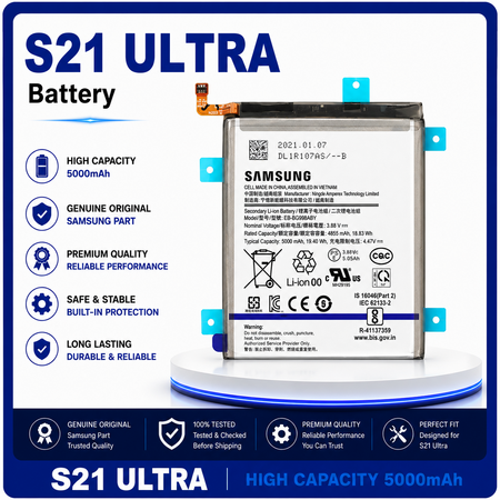 Γνήσια Original Samsung Galaxy S21 Ultra 5G G998 (G998B, G998B/DS) Battery Μπαταρία 5000mAh EB-BG998ABY GH82-24592A (Service Pack By Samsung)