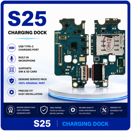 Γνήσια Original Samsung Galaxy S25 (SM-S931B, SM-S931B/DS) USB Type-C Charging Dock Connector Flex Sub Board, Καλωδιοταινία Υπό Πλακέτα Φόρτισης + Microphone Μικρόφωνο + Sim Reader GH96-18238A (Service Pack By Samsung)